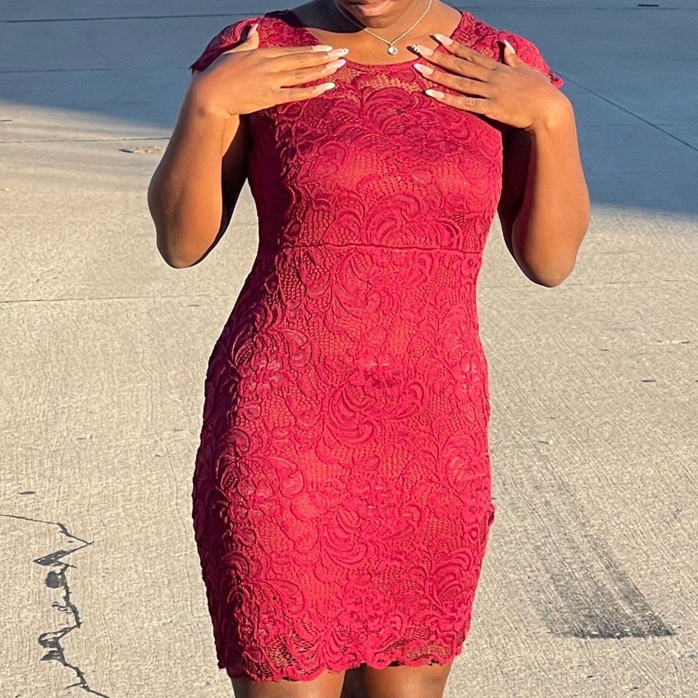 Burgundy Lace Mini Dress